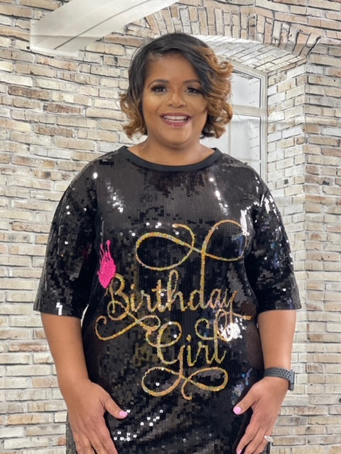 Party II Happy Birthday Sequin Tee- Dress - Boutique By Tracey